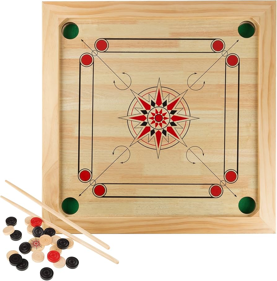 Heavy Water Proof Tournament Carrom Board Free with Wooden Coins and Powder - Taajoo