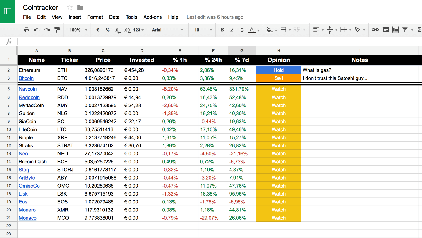 Cryptocurrency Positions Spreadsheet (Public) - Google Таблицы