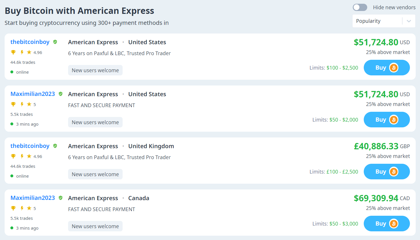 Buy Bitcoin, Ethereum with American Express