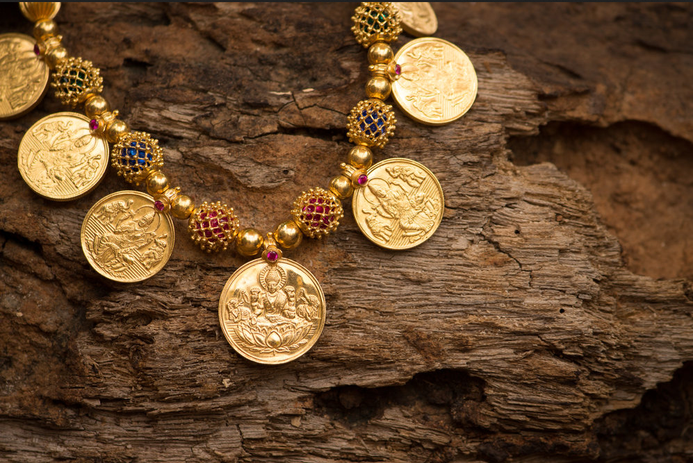 Gold Coin Necklace-Gold MultiLink Chain Necklace-Cubic Zirconia Bezel - Vanessadesigns4u