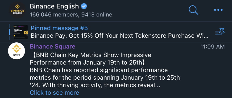 Binance Announcements – Telegram