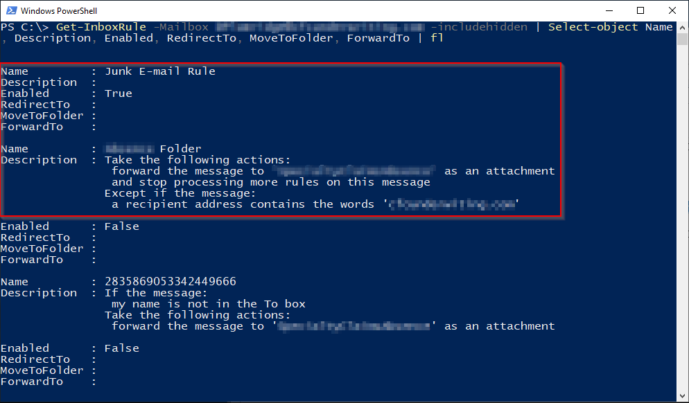 Find all Inbox Rules that forward mail externally from Office with PowerShell - GCIT