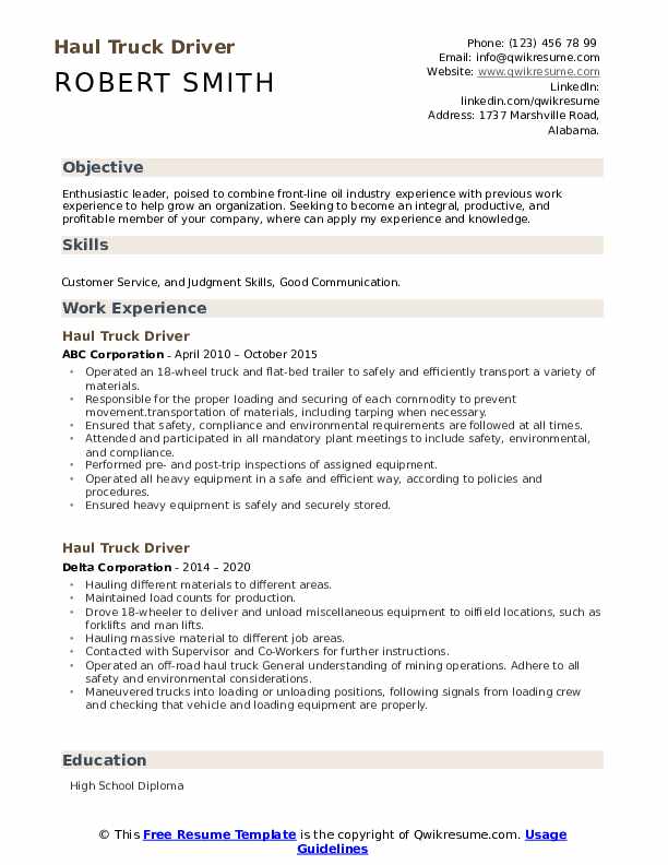 Dump Truck Driver Resume Example (Free Guide)