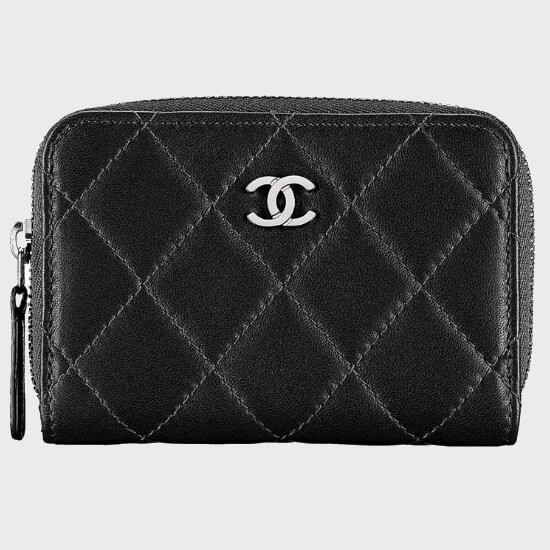 Chanel – Classic Zipped Coin Purse Black Leather – Queen Station