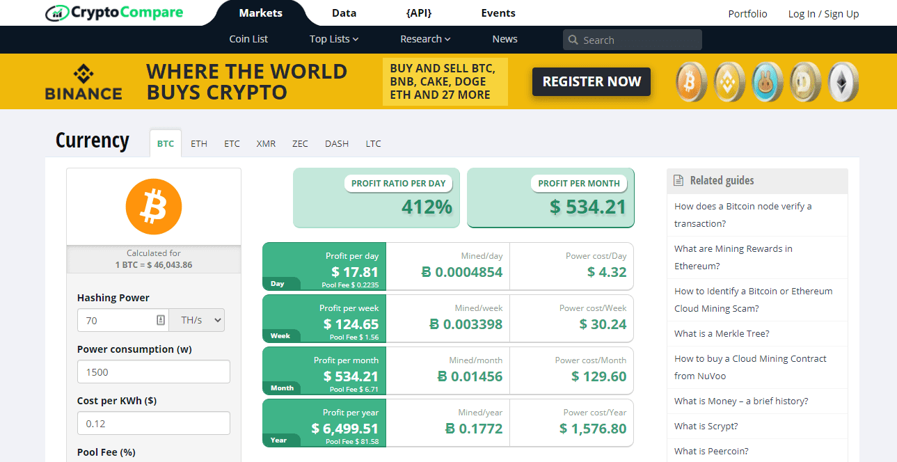 Zclassic (ZCL) mining profitability calculator