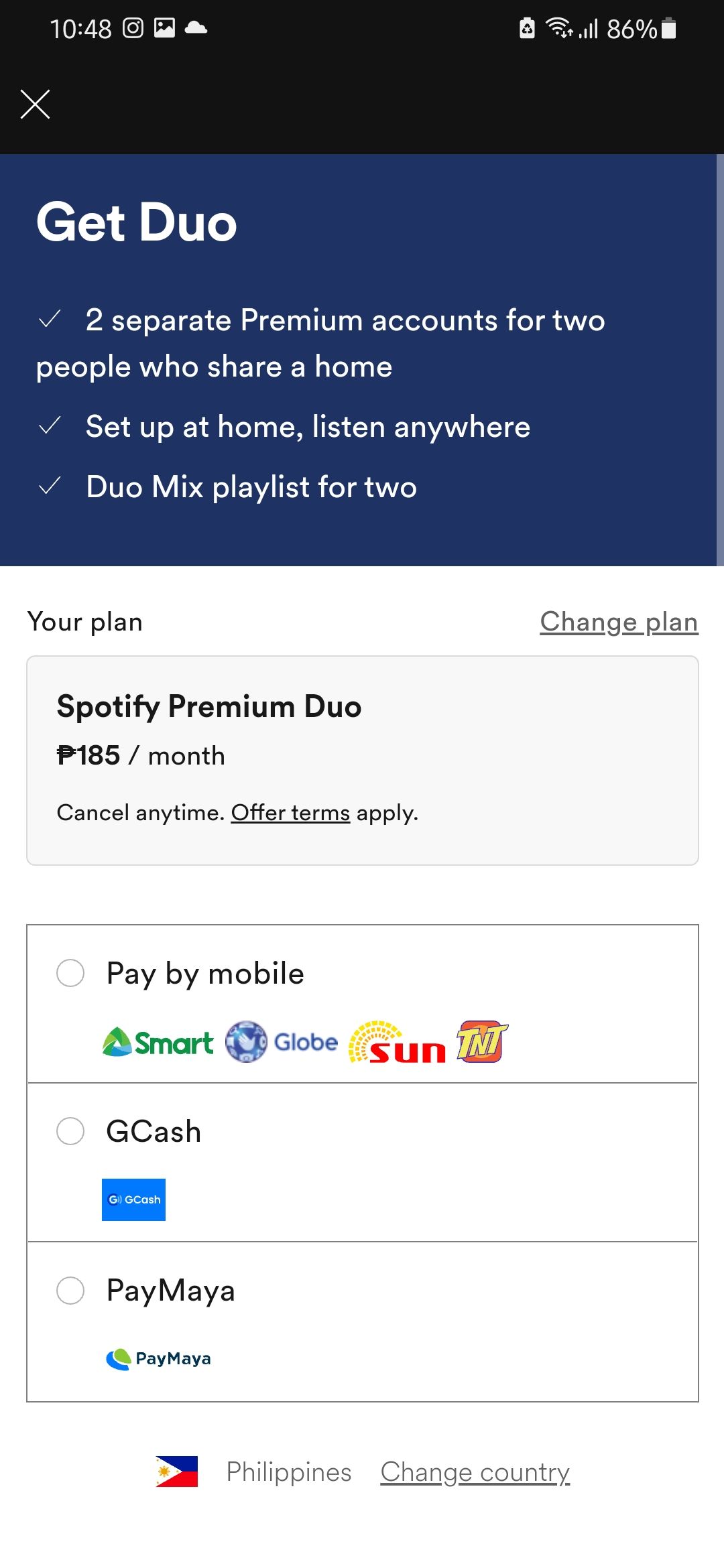 Spotify payment method - PayPal Community