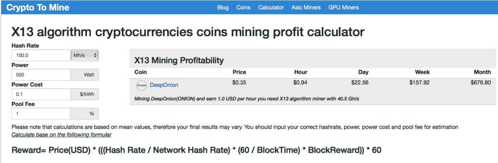 DeepOnion (ONION) Profit Calculator - CryptoGround