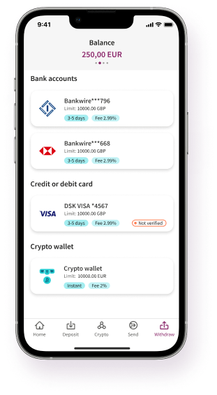 How do I withdraw money to a crypto wallet?