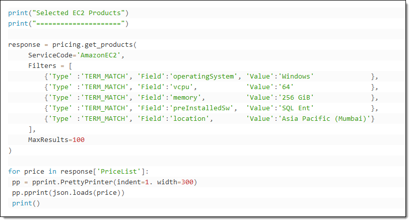 Using the AWS Price List Query API - AWS Billing