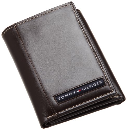 Tommy Hilfiger Men's Black Debossed Logo Textured Bi-Fold Leather Wallet | coinlog.fun