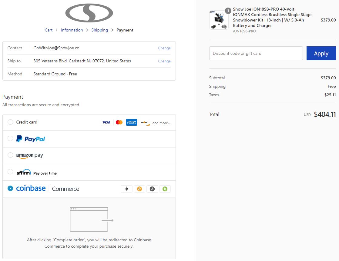 Payment Method - Bitcoin Coinbase