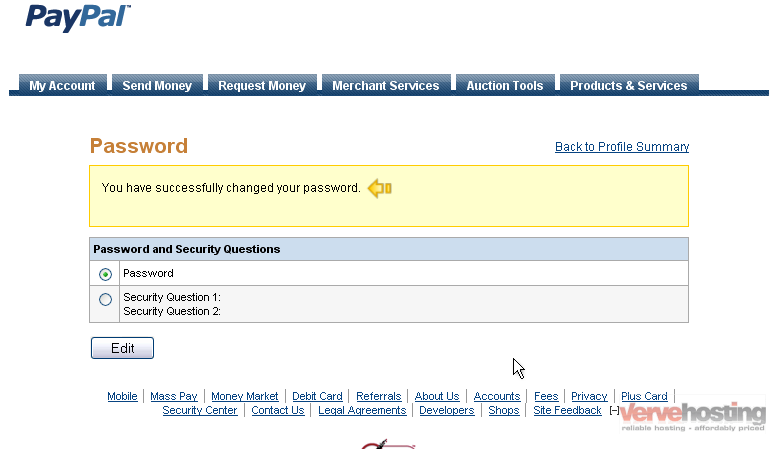 How to change your PayPal password and security questions - Knowledgebase - Verve Hosting, Inc.