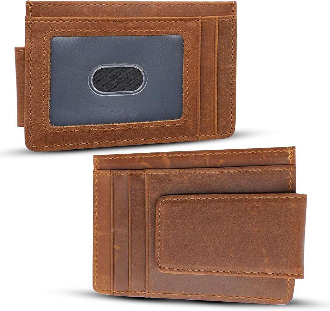 English Tan Money Clip Wallet: Secure Your Cash with Solid Brass Clip - Popov Leather®