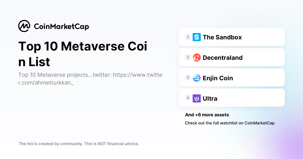 Follow The 71 Metaverse Coins Crypto Portfolio Picks | CoinMarketCap