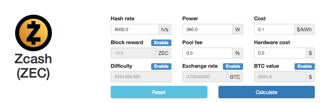 ZCash Mining Calculator - My Crypto Buddy