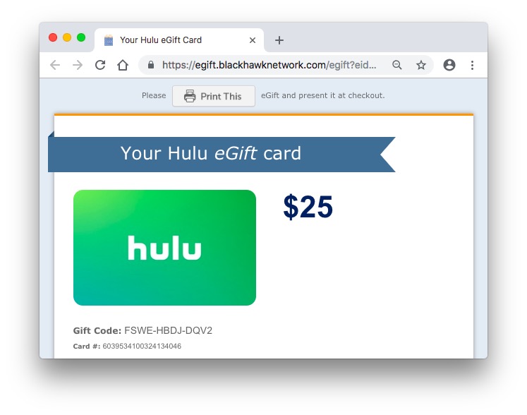 PayPal: Free $10 Chipotle Gift Card w/ $50 Hulu Gift Card Purchase