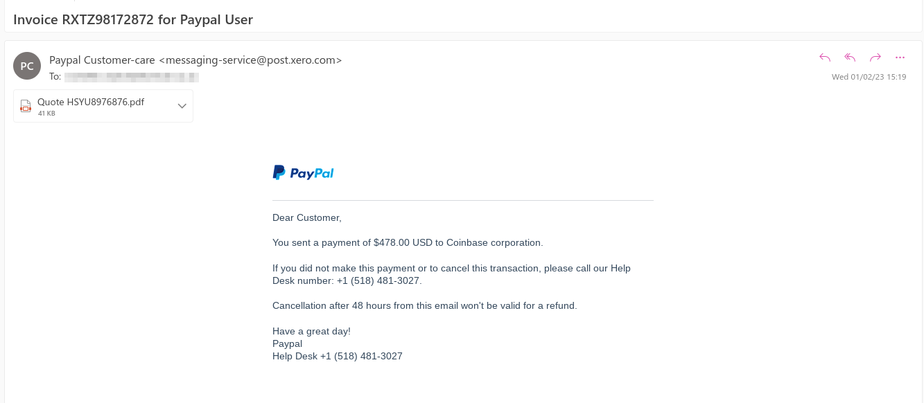 PayPal Crypto Invoice Scam