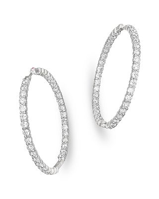 Roberto Coin 18K White Gold Perfect Diamond Square Large Hoop Earrings - AYER00