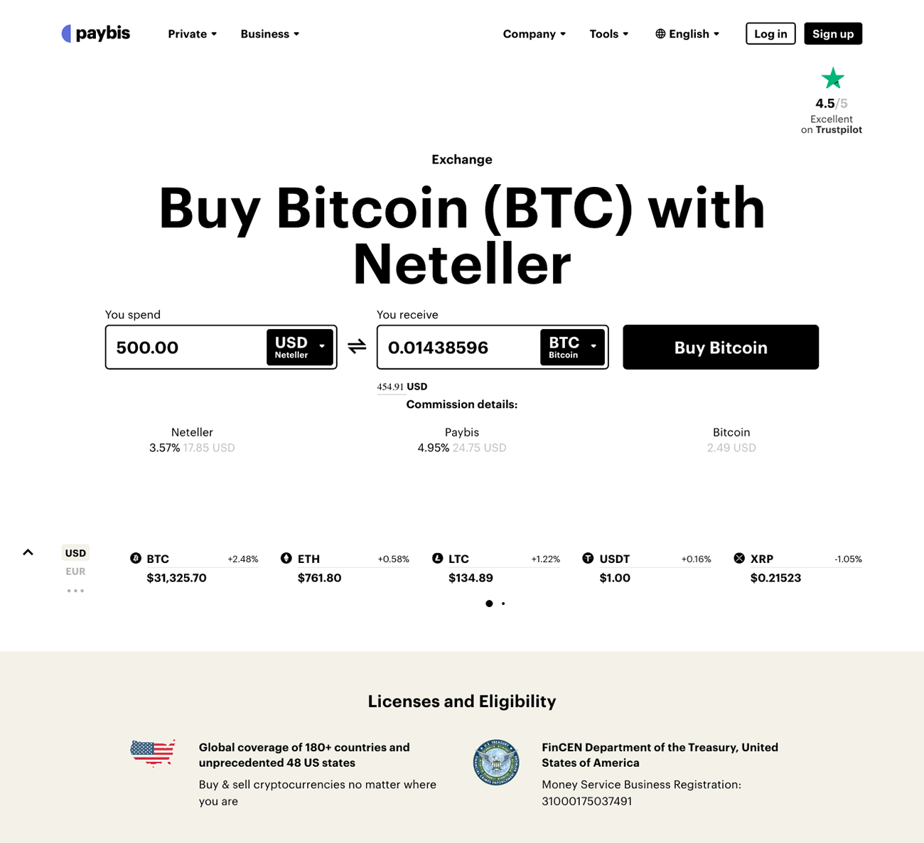 Exchange Bitcoin (BTC) to Neteller USD  where is the best exchange rate?