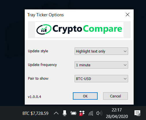 How to install the CryptoCompare windows taskbar price ticker widget | coinlog.fun