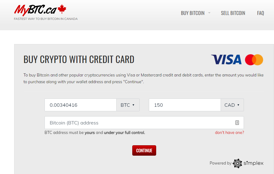 Buy Bitcoin BTC Online in Canada with Credit Card or Bank E-Transfer