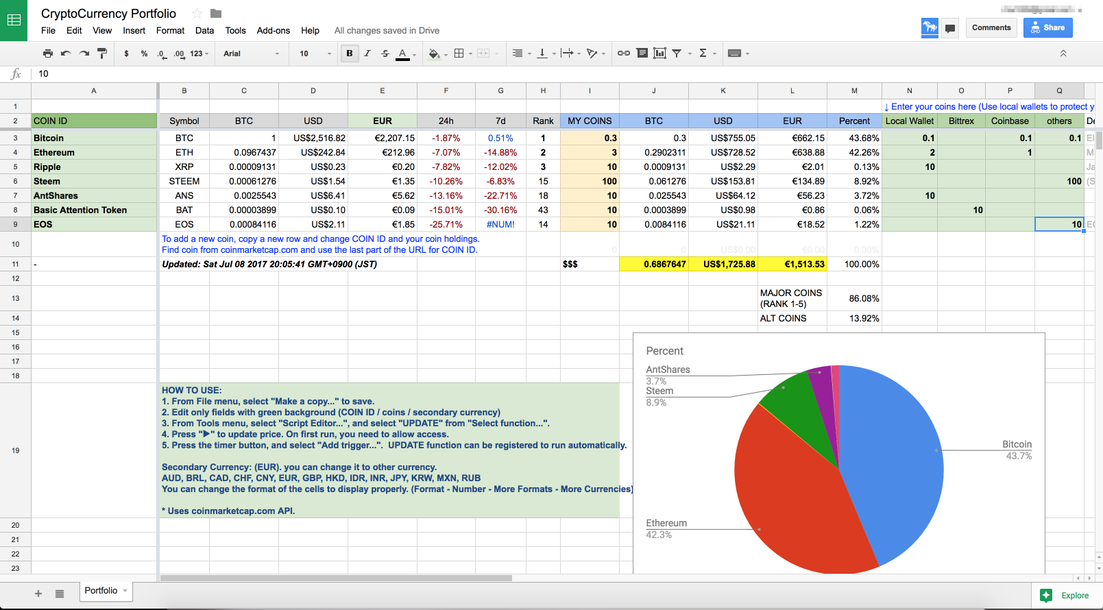 Cryptocurrency Tracker Spreadsheet (G-Sheets)