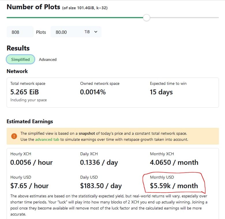 Chia calculator for HDD and SSD mining