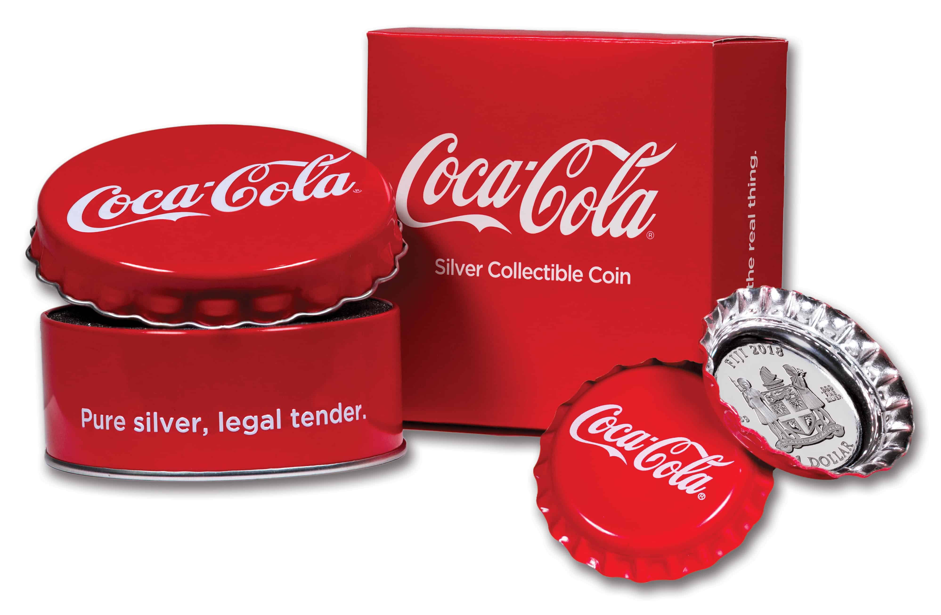 Coca-Cola Vending Machine 4 bottle caps silver coins FIJI | Coinsboutique