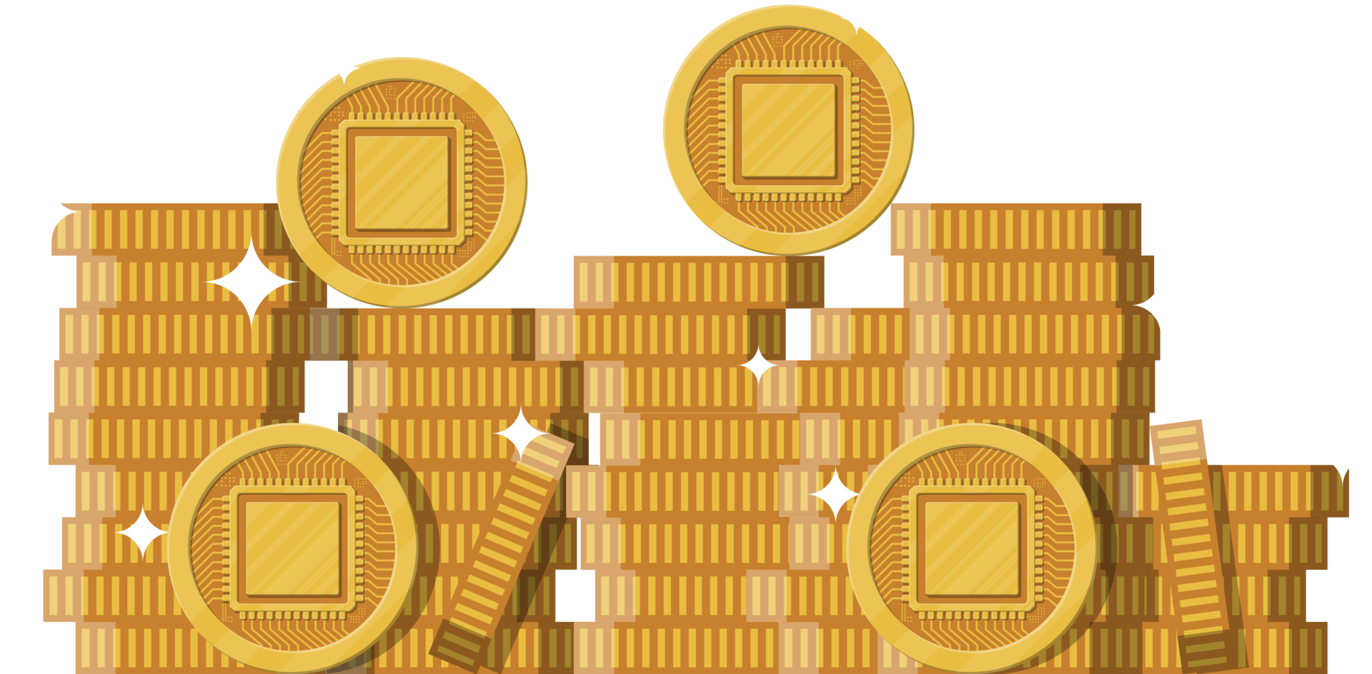 Golden coin with computer chip. Illustration #