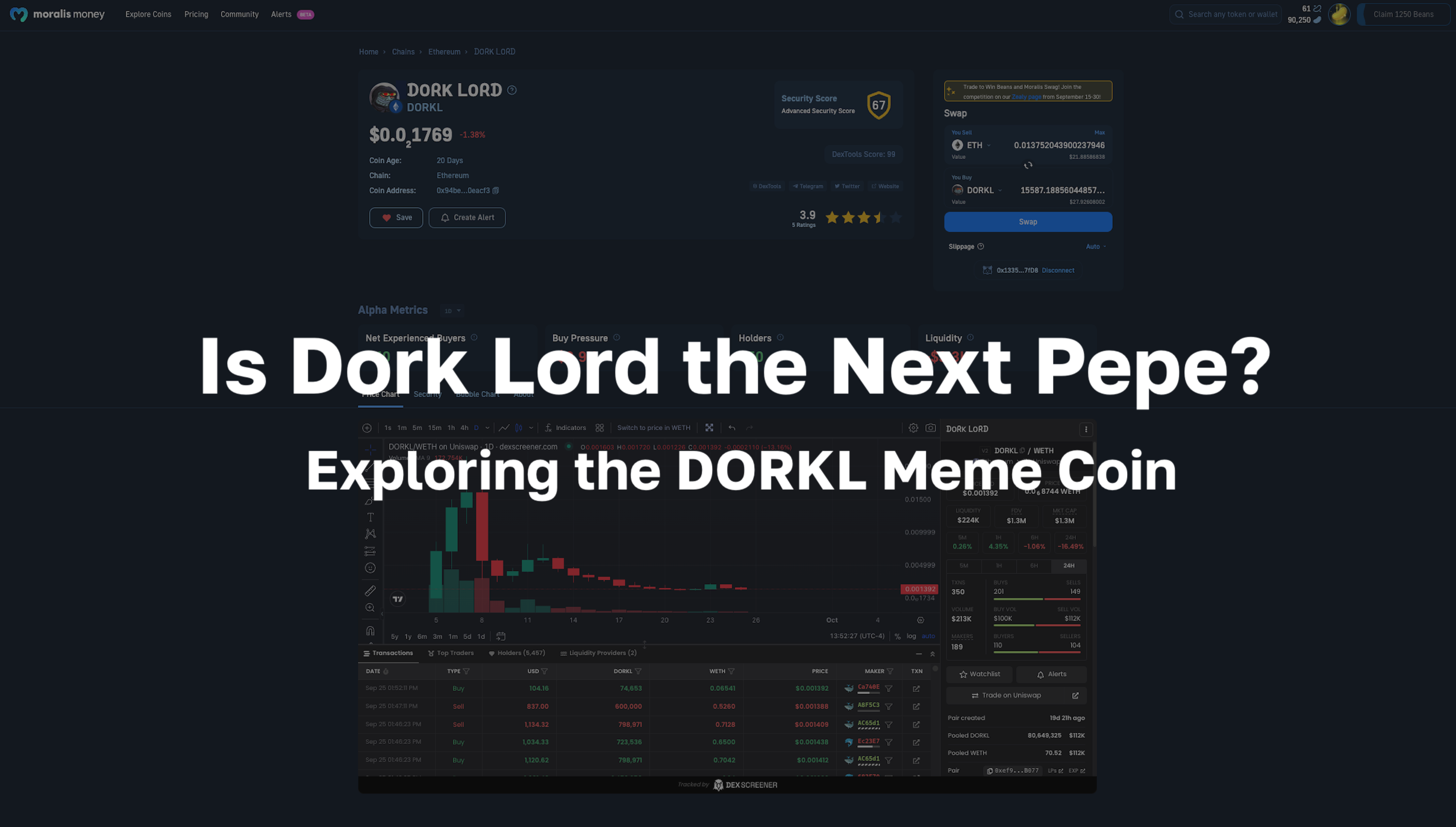 DORK price now, Live DORK price, marketcap, chart, and info | CoinCarp