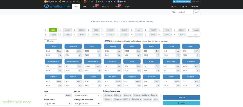 WhatToMine - Crypto coins mining profit calculator compared to Ethereum Classic