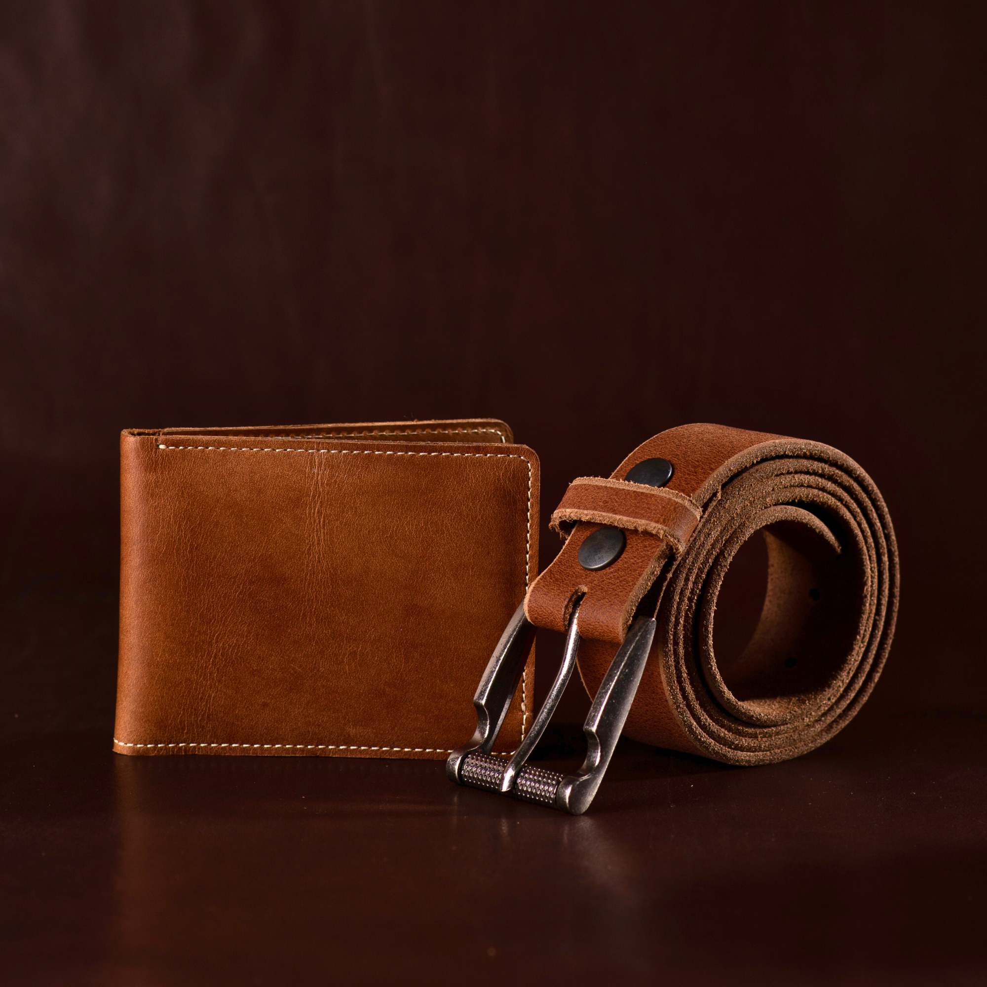 Black Leather Wallet & Belt Gift Set