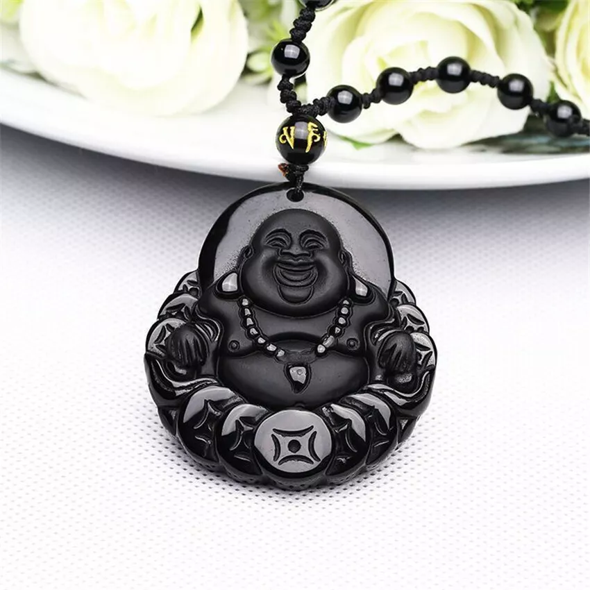 Natural obsidian pendant coin shape Pixiu pattern