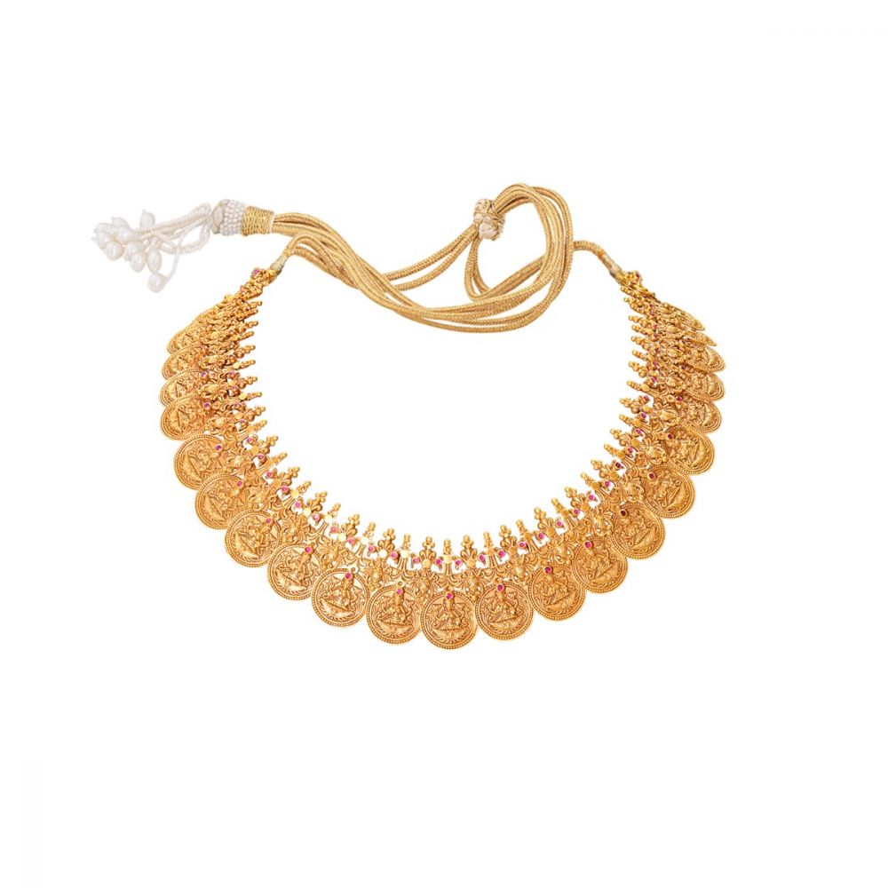 Short Leafy Lakshmi Coin Necklace - South India Jewels