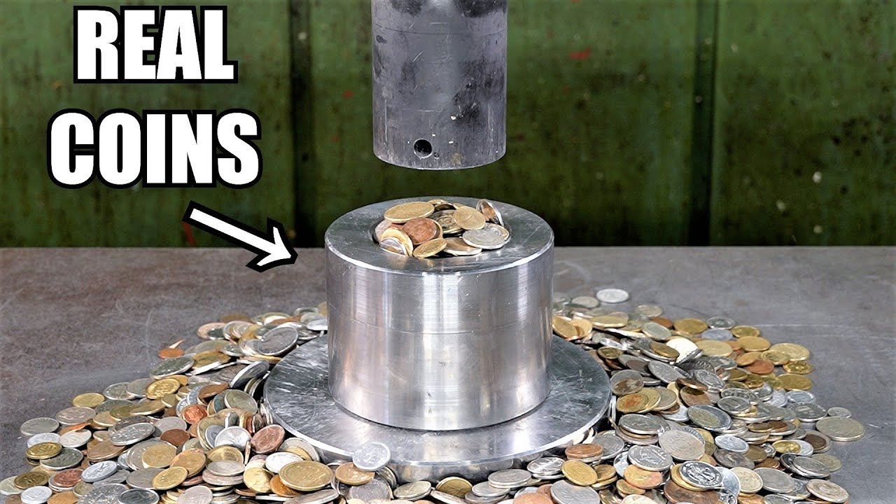 This Is What Happens When A Hydraulic Press Crushes A Pile Of Coins