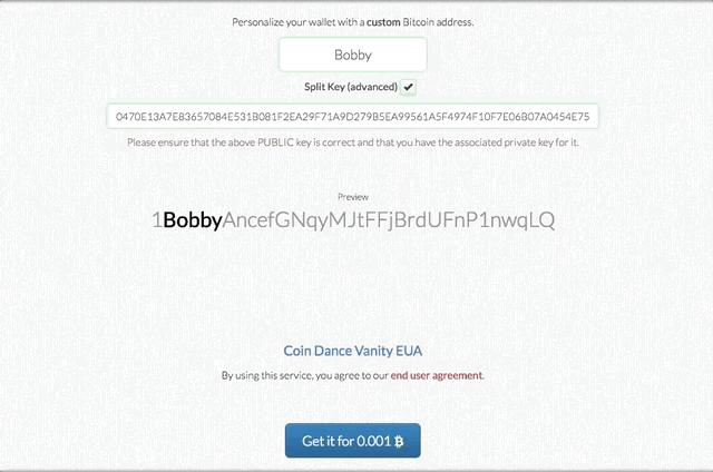 Creating personalized (vanity) Bitcoin wallet address -