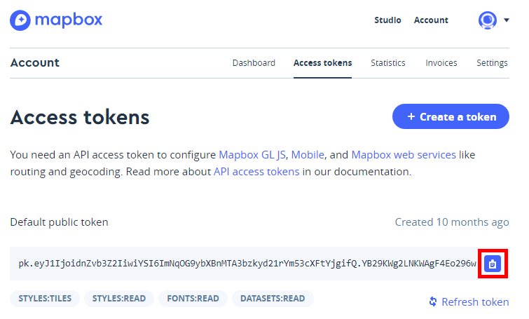 v JavaScript Library: API access tokens | coinlog.fun | Mapbox