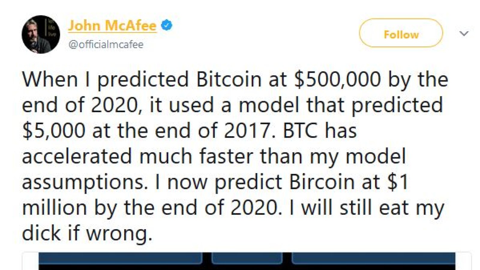 McAfee Updates His $1 Million BTC Price Prediction