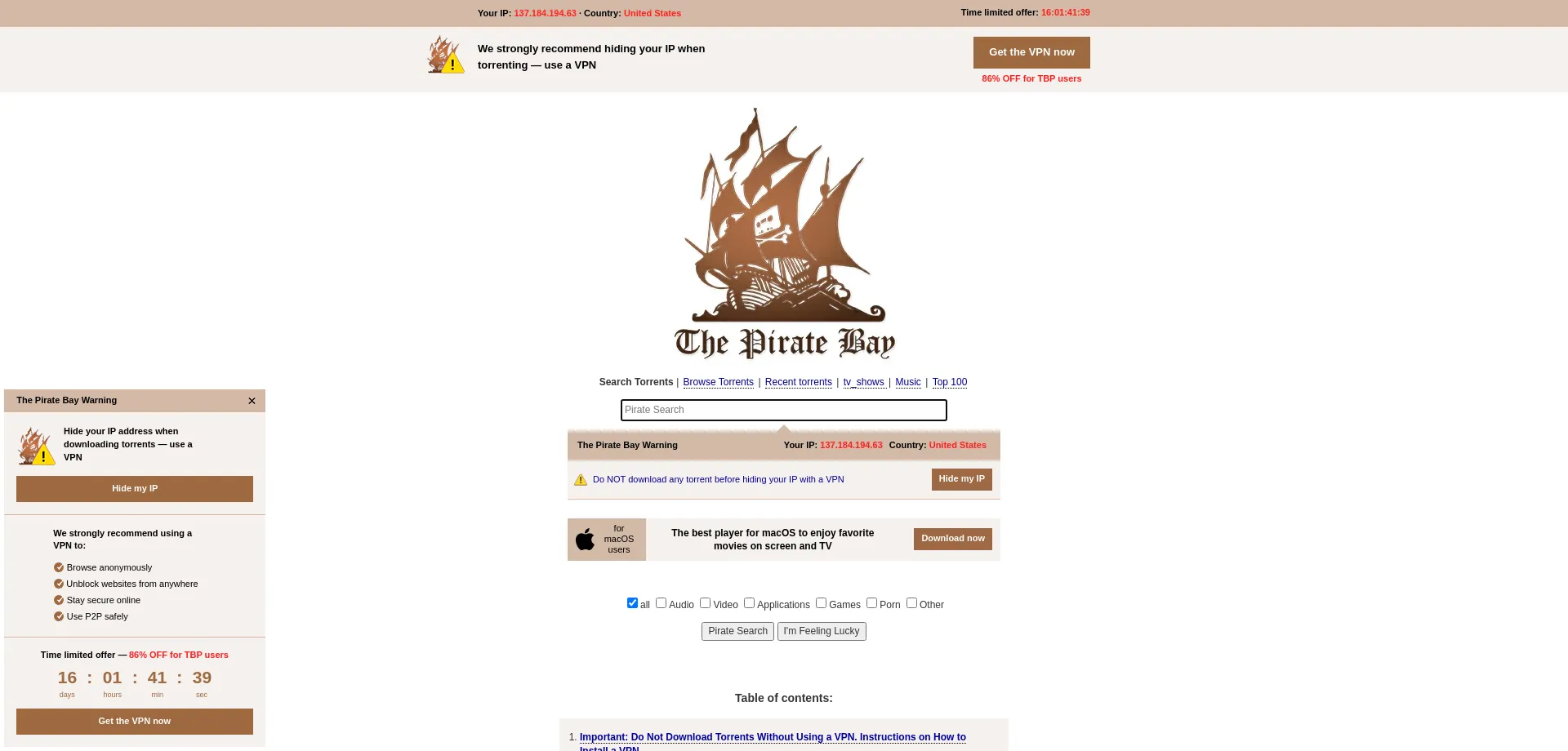 PirateBay Proxy - A List of PirateBay Proxy sites and mirrors