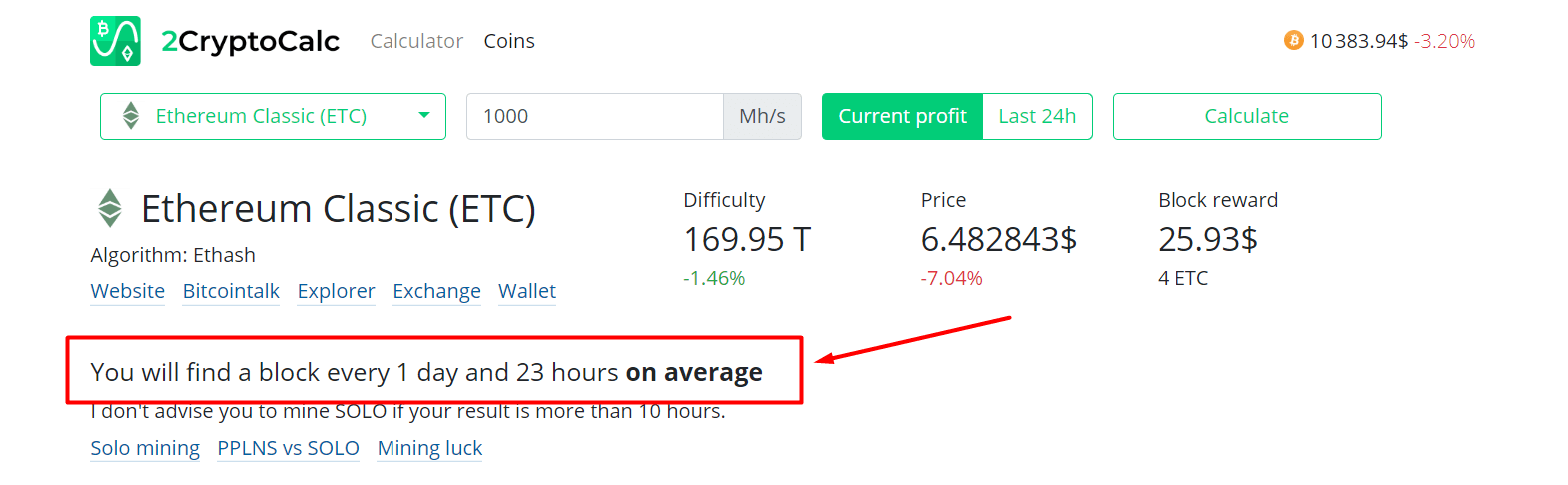 Mining calculator Ethereum Classic (ETC) - coinlog.fun