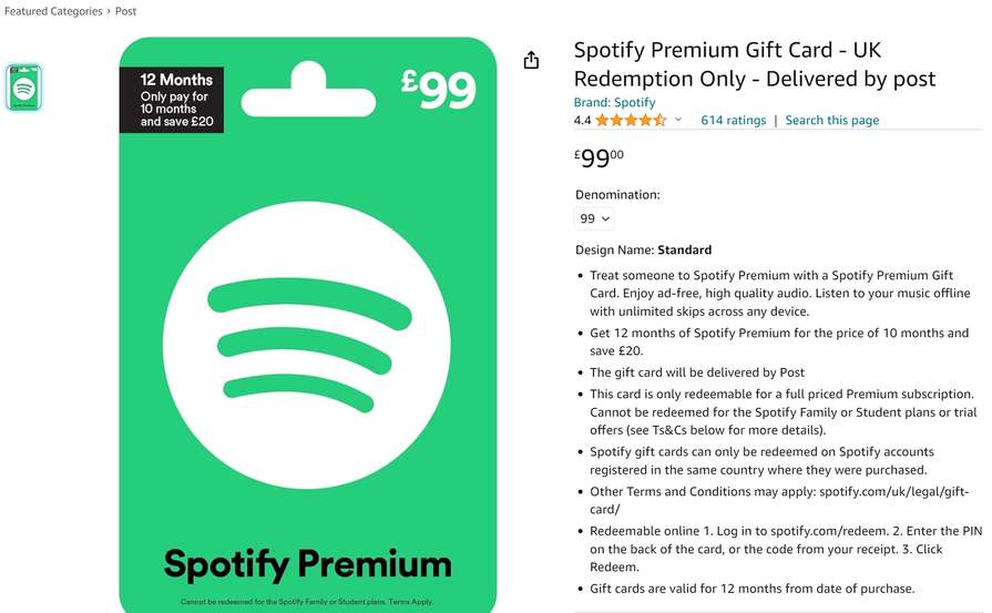 Buy Spotify 12 Months Premium for $